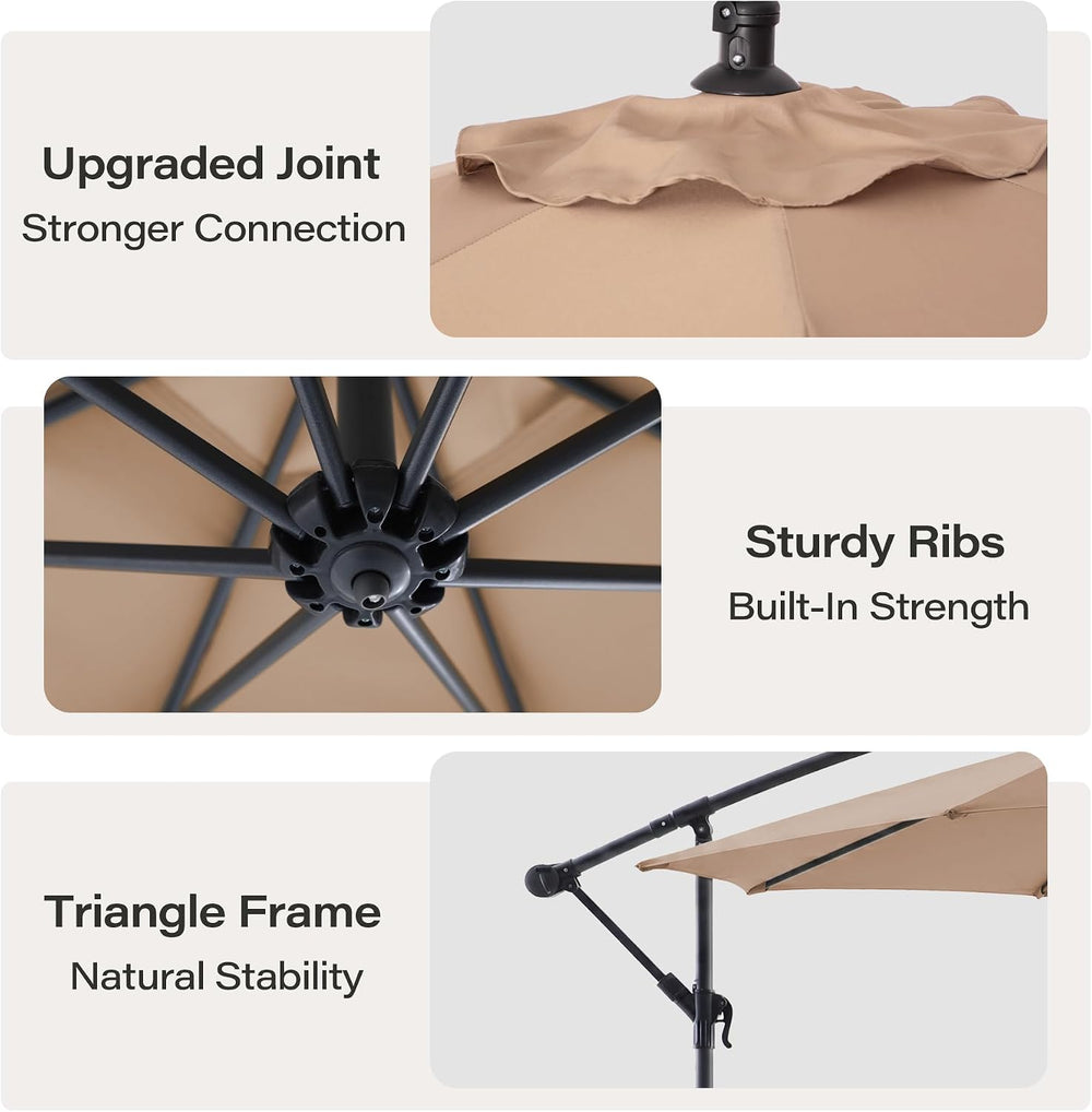 10ft Offset Patio Umbrella, Cantilever Shade, Khaki