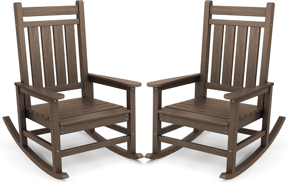 SERWALL Outdoor Rocking Chair Set of 2, HDPE Rocker for Adults, Coffee