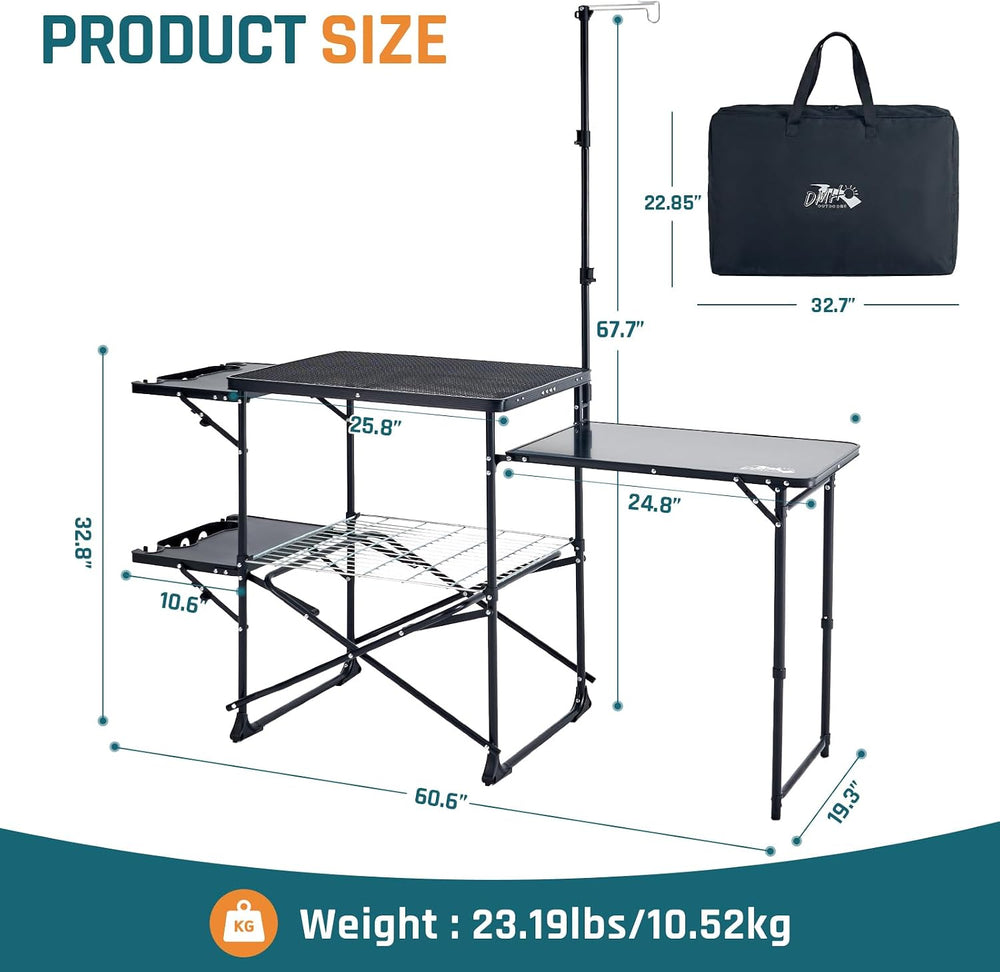DMH OUTDOORS Folding Camping Kitchen Station Portable Outdoor Grill Table