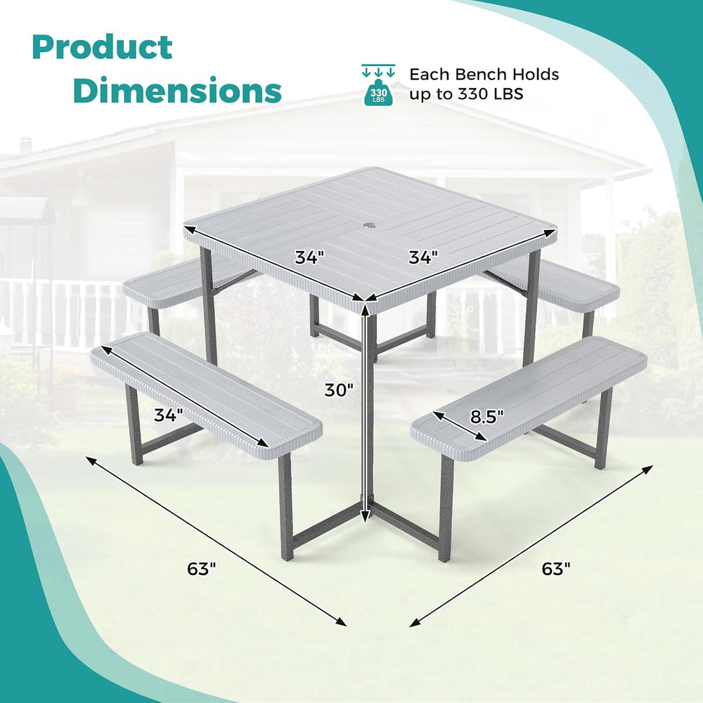 GIANTEX Picnic Table Bench Set for 4-8 People, 34" Outdoor Square Dining...