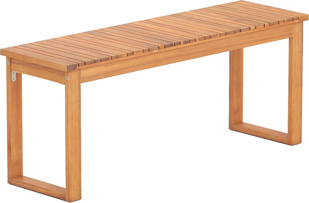 Tangkula Acacia Wood Outdoor Bench Backless Set of 2, 2-Person Wood Patio Ben...