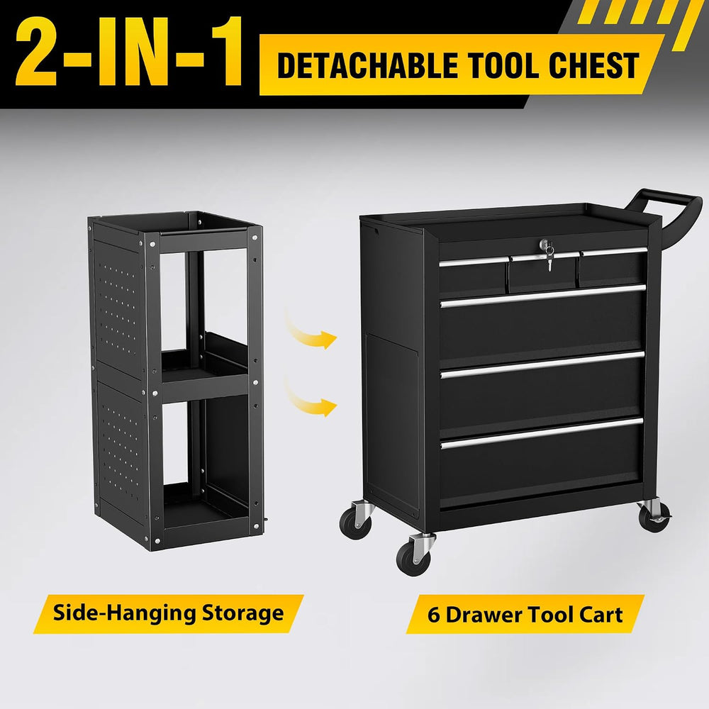 Rolling Tool Chest, 6-Drawers Assembled Tool Box,