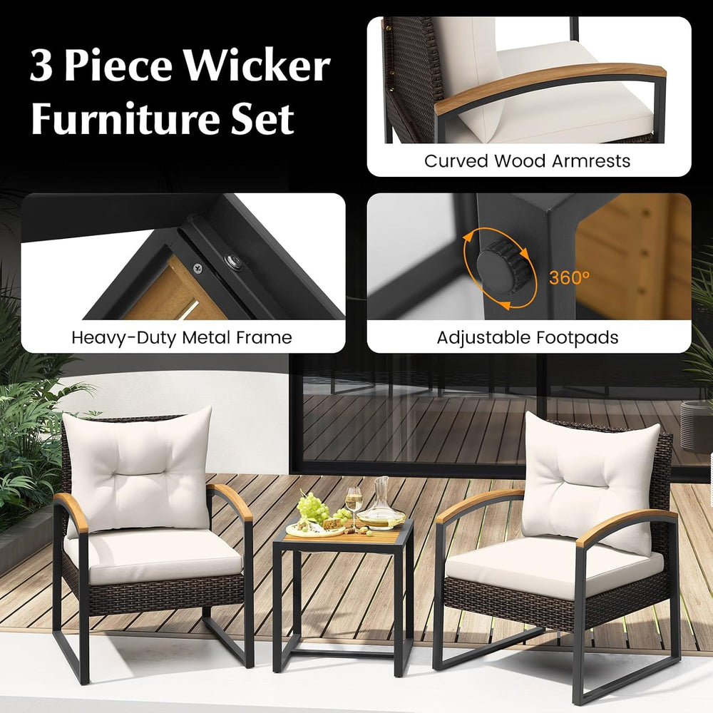 Tangkula 3 Piece Patio Conversation Set, Includes 2 Rattan Chairs and Coffee ...