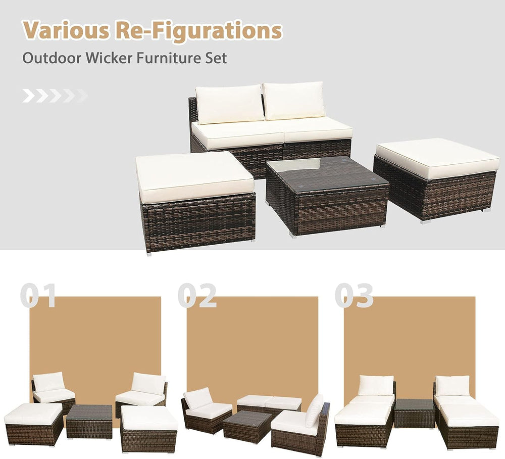 DORTALA Wicker Patio Furniture Set 5 Piece, Outdoor Conversation Sets with Ch...