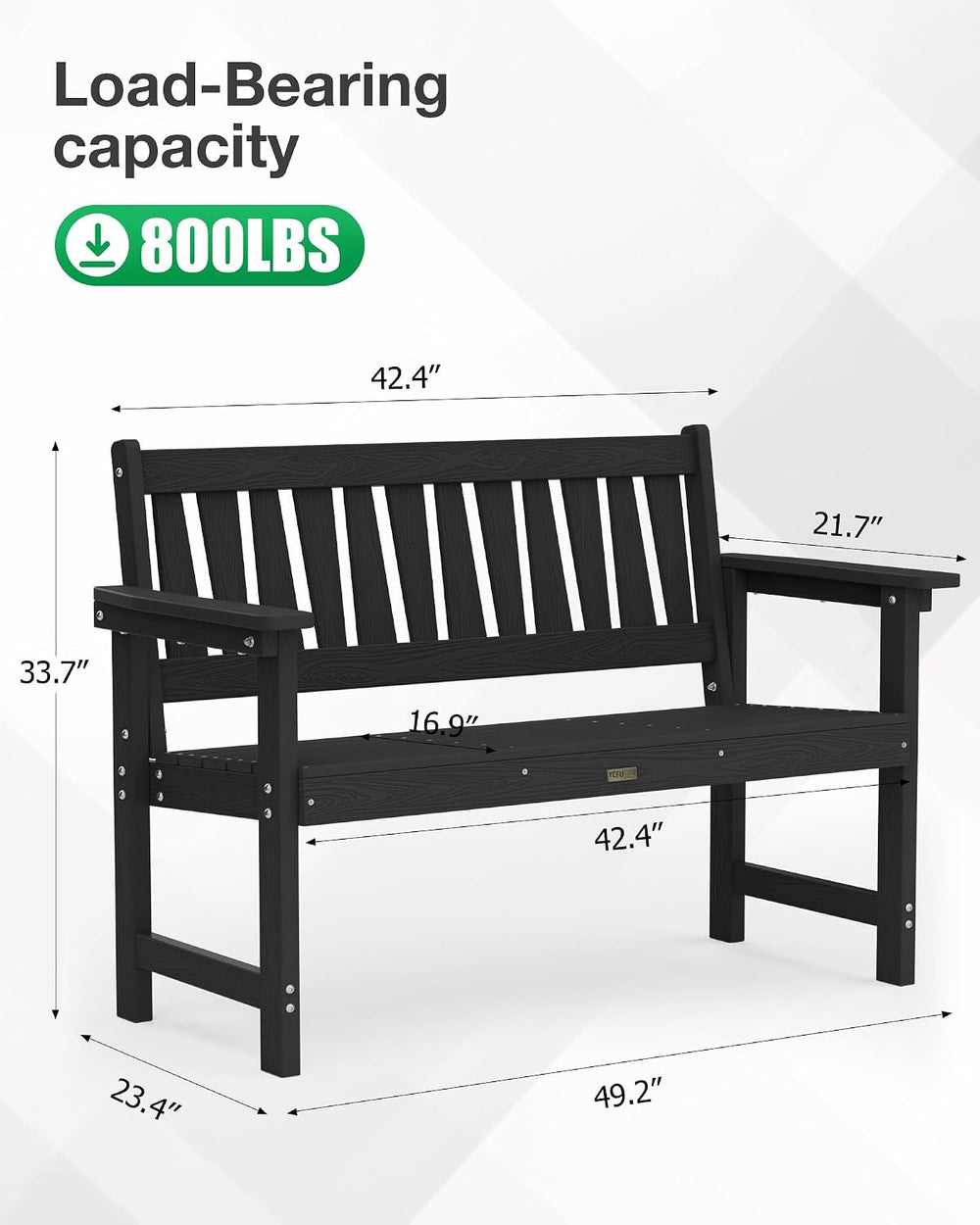 YEFU Outdoor Bench, 2-Person, Garden Bench, All-Weather, Set of 2, Black