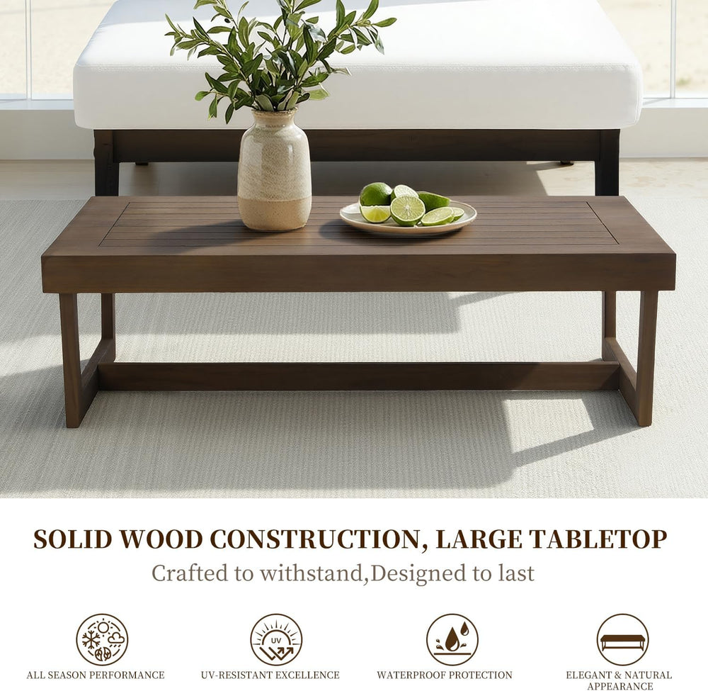 4 Piece Outdoor Patio Furniture Sets, Solid Wood Frame, Beige