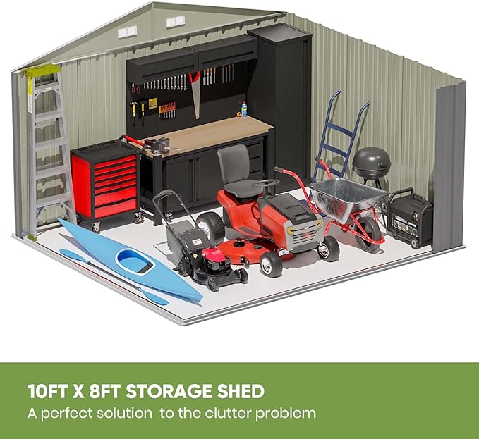 Patiowell 10 x 8 FT Outdoor Storage Shed, Large Garden Tool Metal Shed with S...