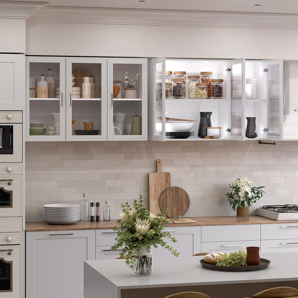 36''W Wall Cabinets for Laundry Room, Acrylic Glass Wall Mounted Stor...