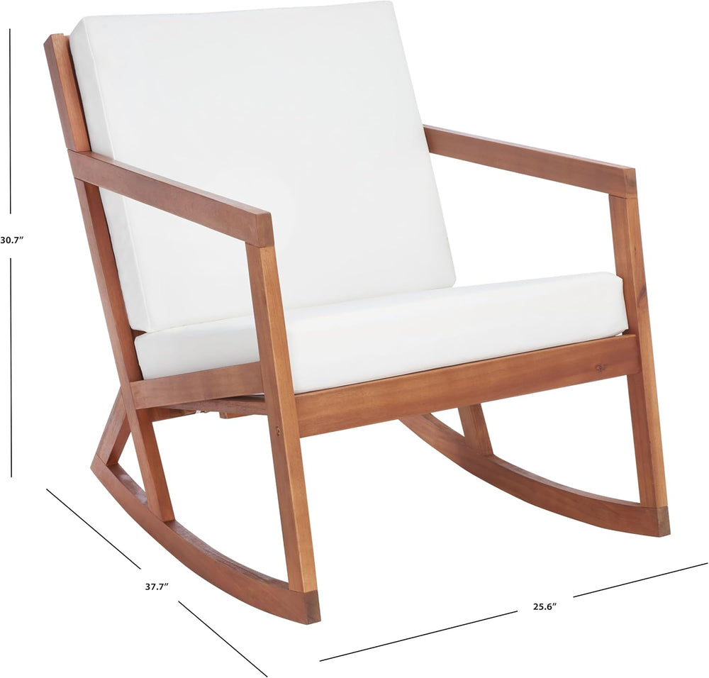 SAFAVIEH Outdoor Vernon Wood Rocking Chair, 24.6" Natural/Beige PAT7013A