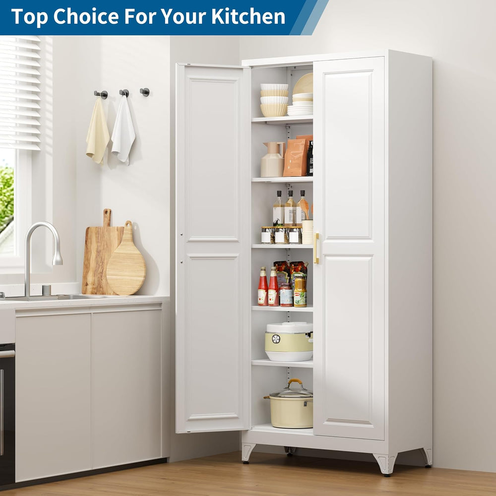 75" White Metal Storage Cabinet with Doors, Heavy Duty