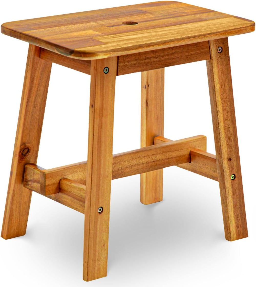 18-Inch Rectangular Acacia Wood Stool, Small Bench, Natural Wood