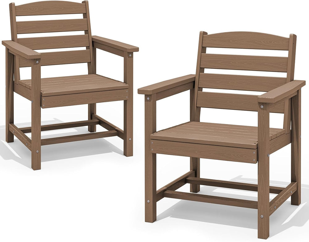 SERWALL Patio Dining Chair Set of 2,All Weather HDPE Dining Chair, Brown