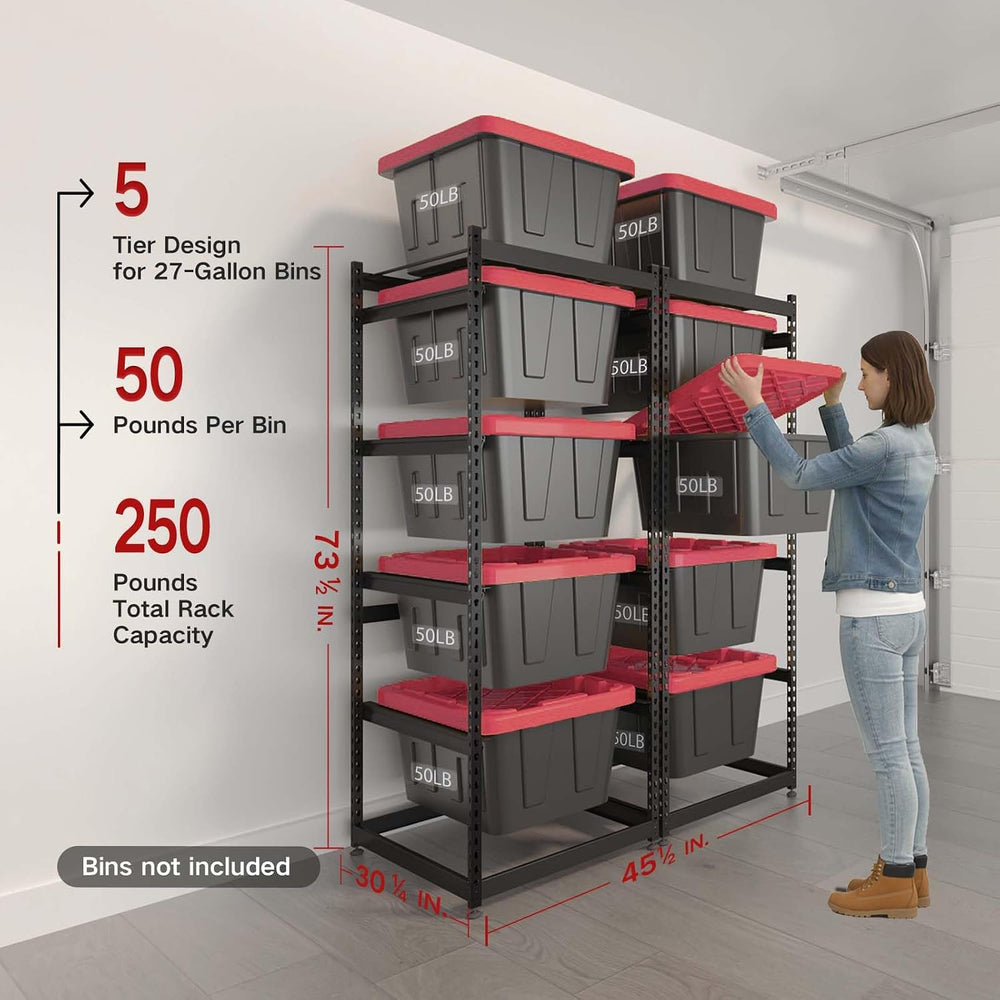 27 Gallon Storage Bin Rack Organizer, Heavy-Duty Tote Storage Rack, 5-Tier St...