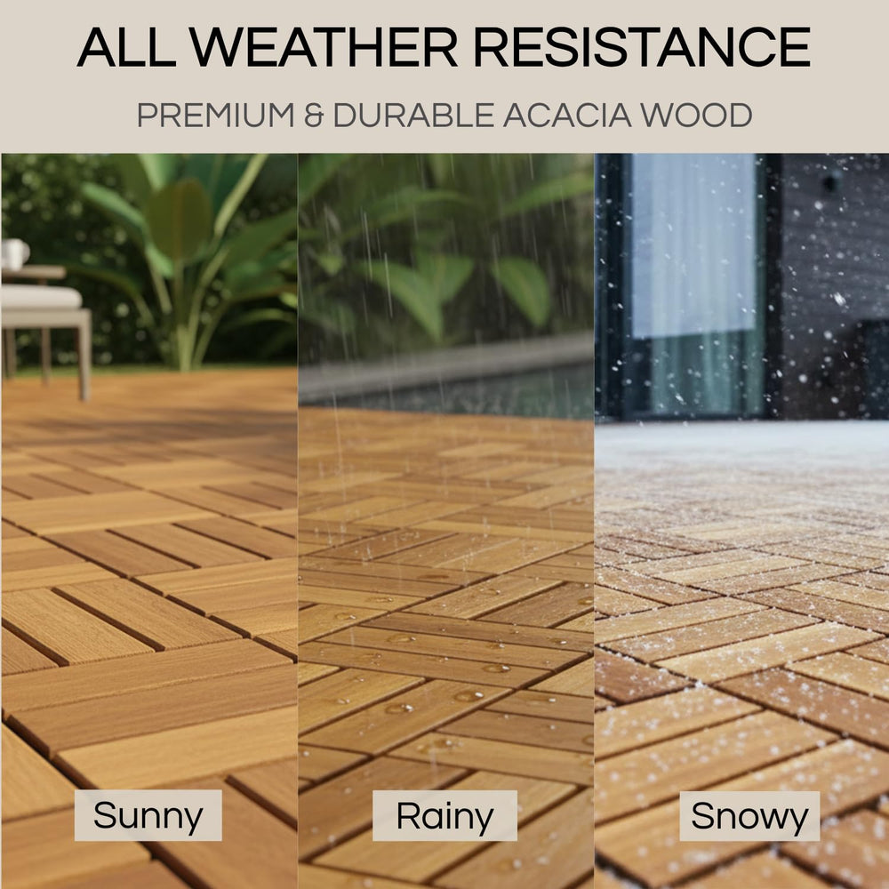 THYOI Premium Deck Tiles, 10 Pcs Patio Flooring - Golden Teak - Crossed