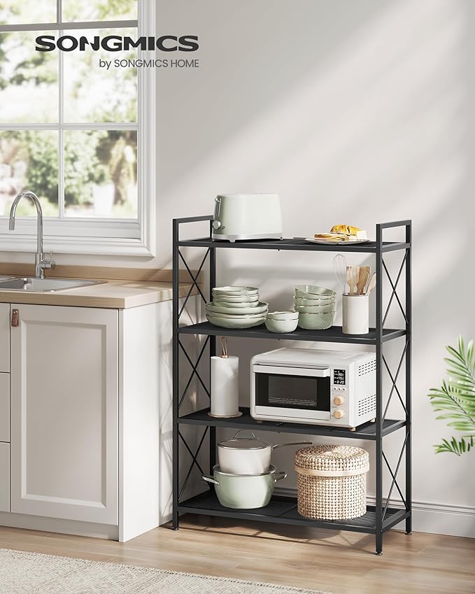 SONGMICS 4-Tier Metal Storage Rack, Shelving Unit with X Side Frames, Dense M...
