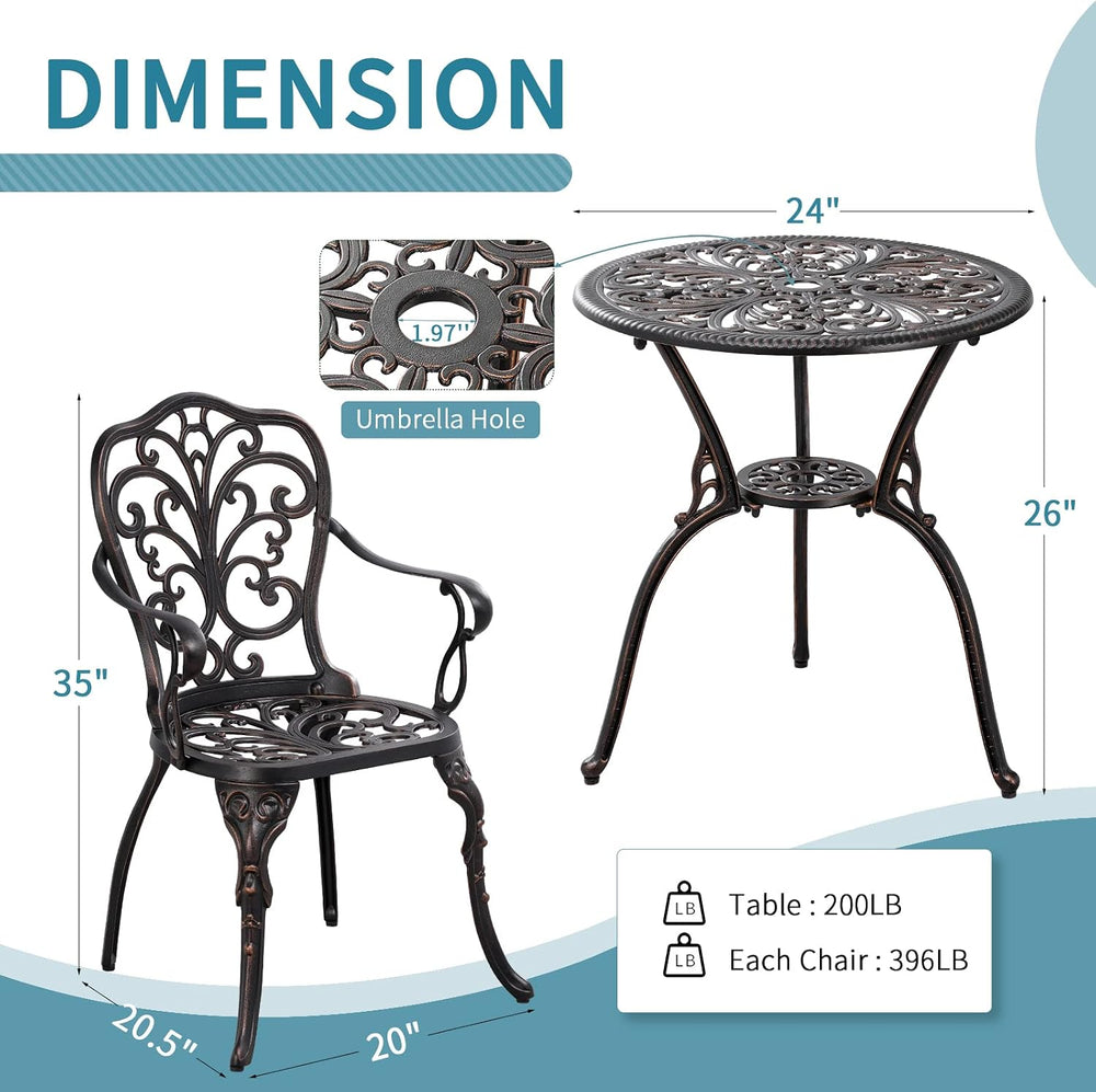 Outdoor Bistro Table and Chairs Set of 2 Cast Aluminum Patio Bistro Set with ...