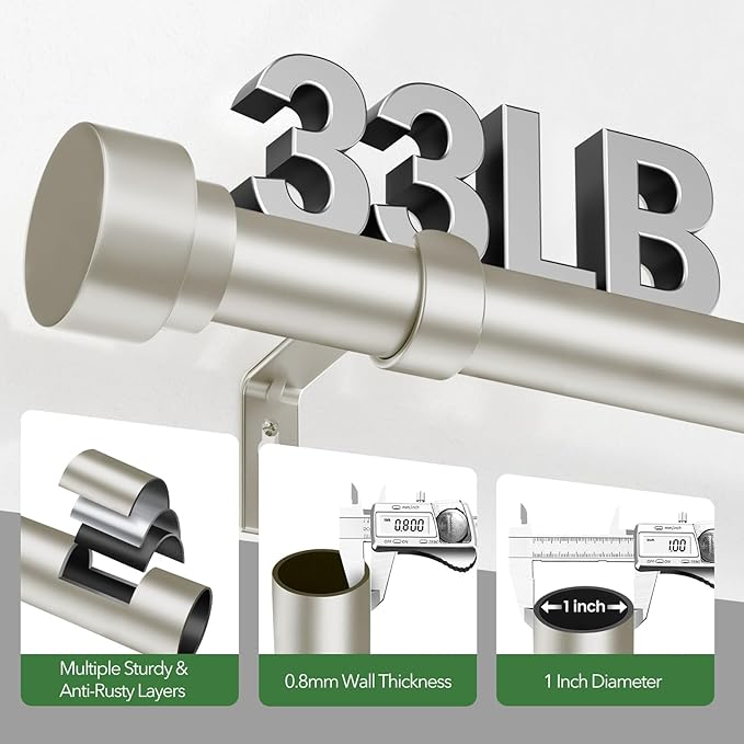 Curtain Rods for Windows 32 to 170, 1 Inch Adjustable Heavy Duty Long Window ...