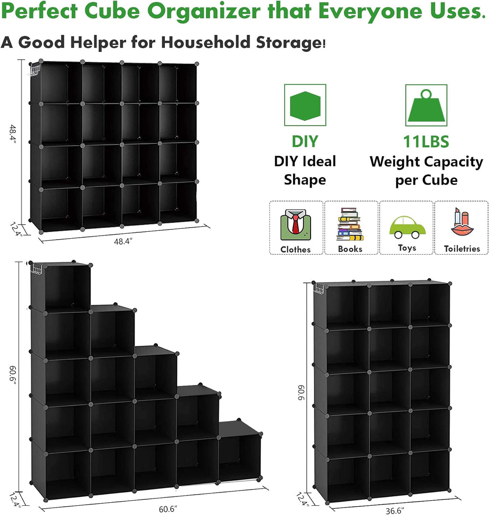 C&AHOME 16 Cube Storage Organizer Cube Shelves Units Storage Cubes, Black