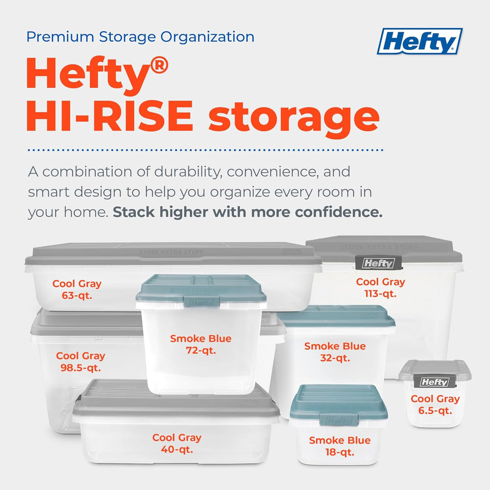 Hefty 32 Qt Hi-Rise Storage Bin with Lid, Stackable Plastic Storage Container...