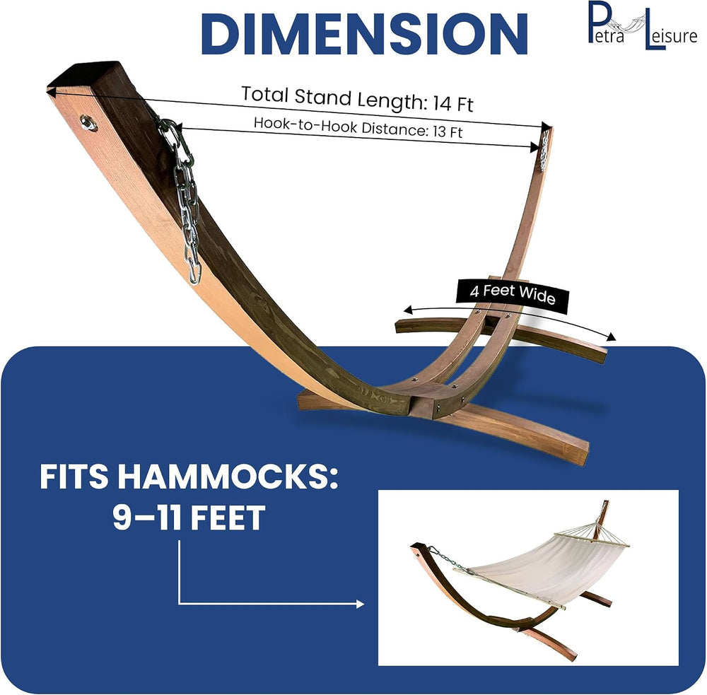 14 Ft. Wooden Arc Hammock Stand. 450 LB Capacity. Teak Stain Finish
