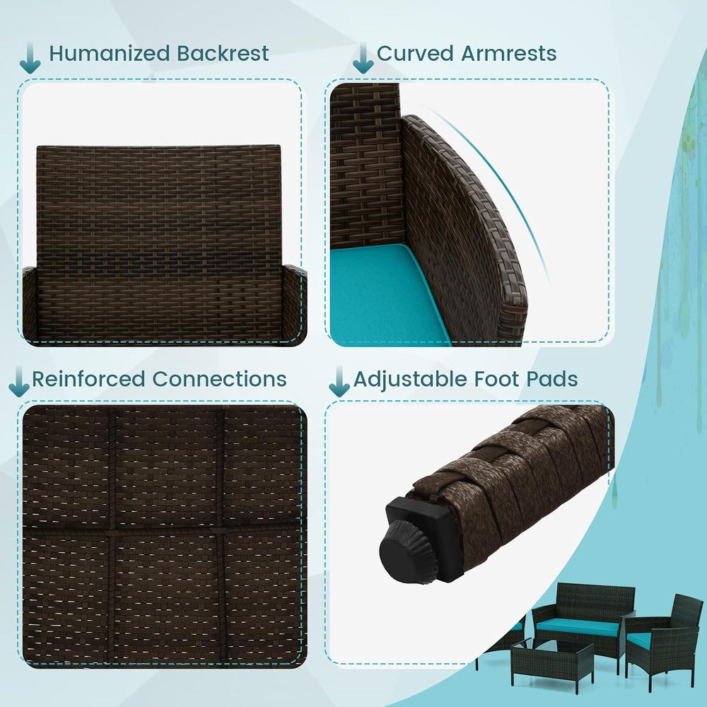 HAPPYGRILL 8 Pieces Patio Furniture Set Outdoor Rattan Conversation Set