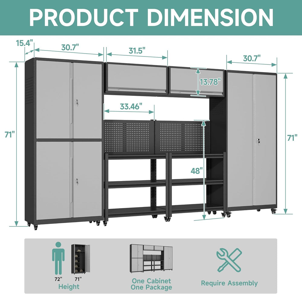 Metal Garage Storage Cabinets System, 6 Piece Workshop Steel Cabinet Set, Rol...