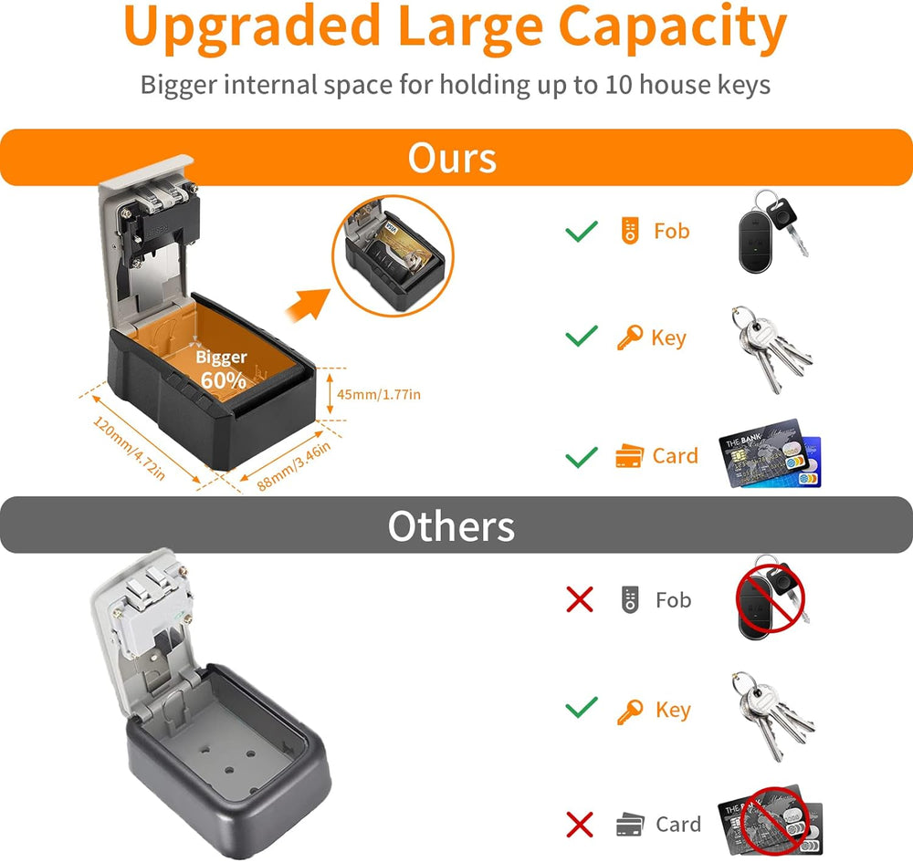 UPGRADE Extra Large Capacity Key Lock Box, Weatherproof Wall Mount Key Box fo...