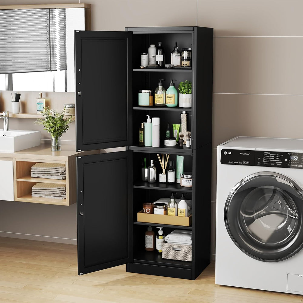 67" Black Lockable Tall Narrow Metal Storage Cabinet