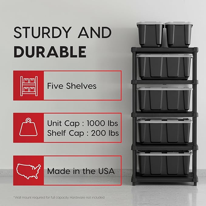 IRIS USA 5-Shelf Extra Heavy Duty Deep Plastic Storage Shelves, 1000lb Capaci...