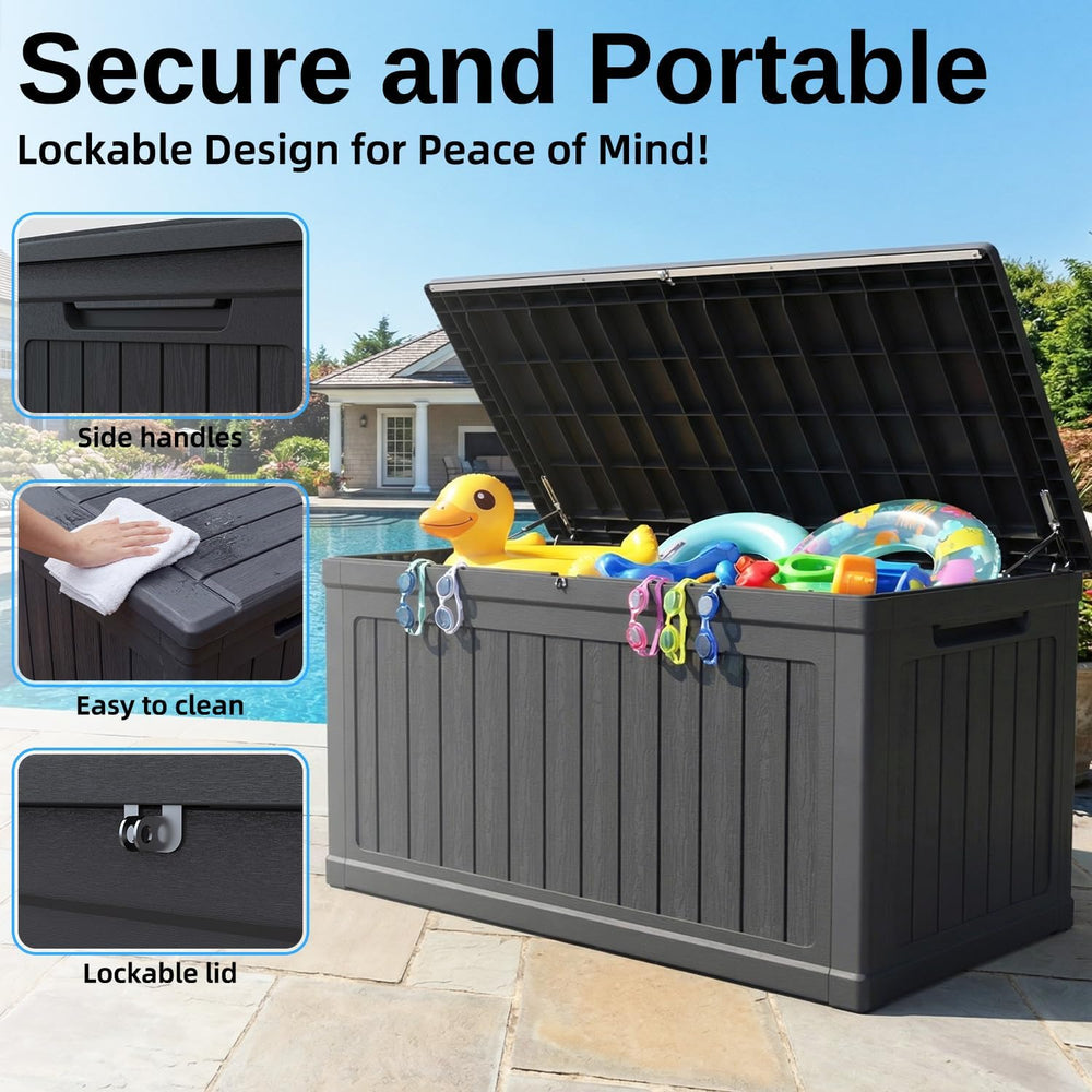 200 Gallon Outdoor Storage Deck Box, Waterproof Resin, SGS - Black