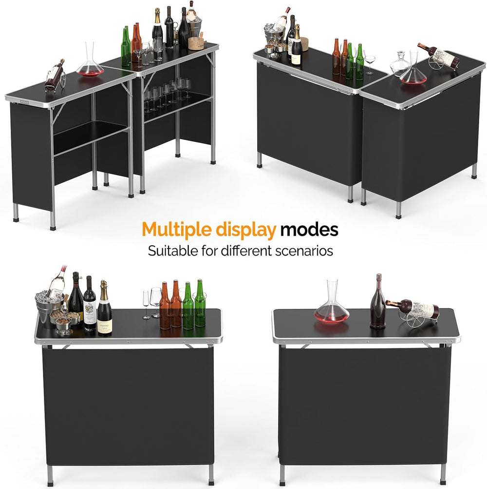 VINGLI Portable Bar Table, 2-Tier Shelves, Mobile Bar Table for Events, Party...