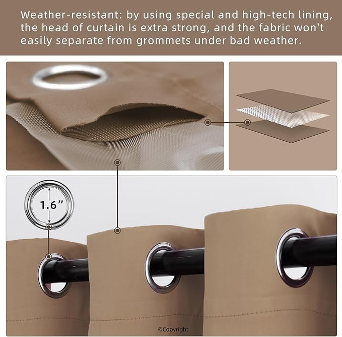DIVA EN CAMINO DEC Outdoor Patio Curtain Waterproof Darkening Thermal Insulat...