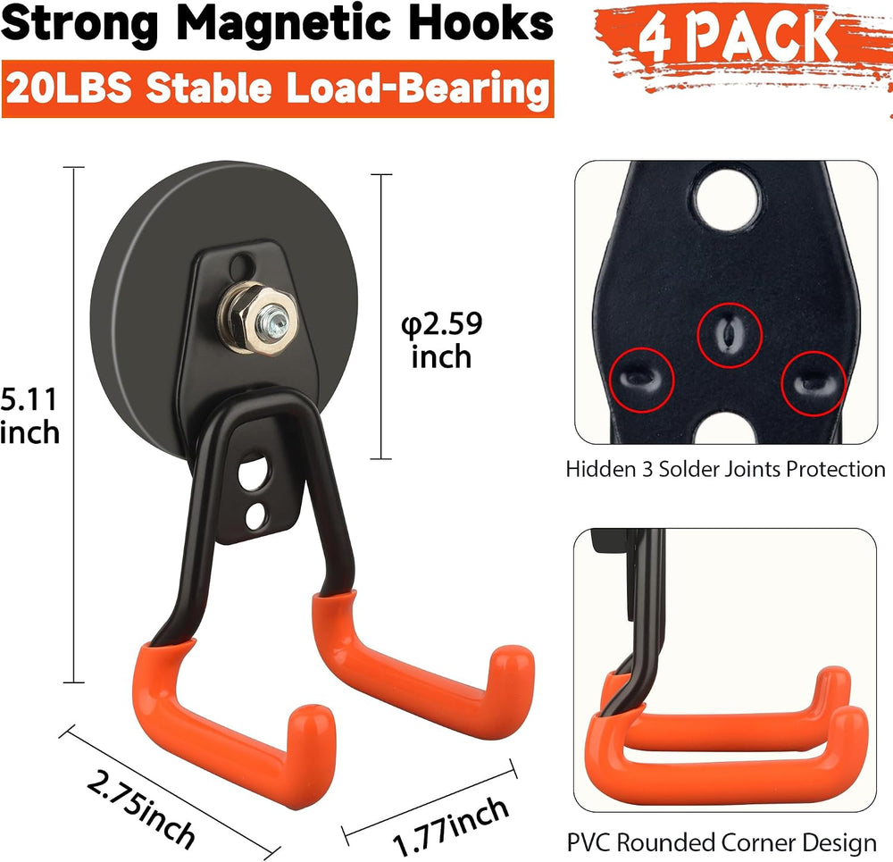 ULIBERMAGNET Pro-Mag Upgraded Heavy Duty Magnetic Garage Hooks,4 Pack Strong ...
