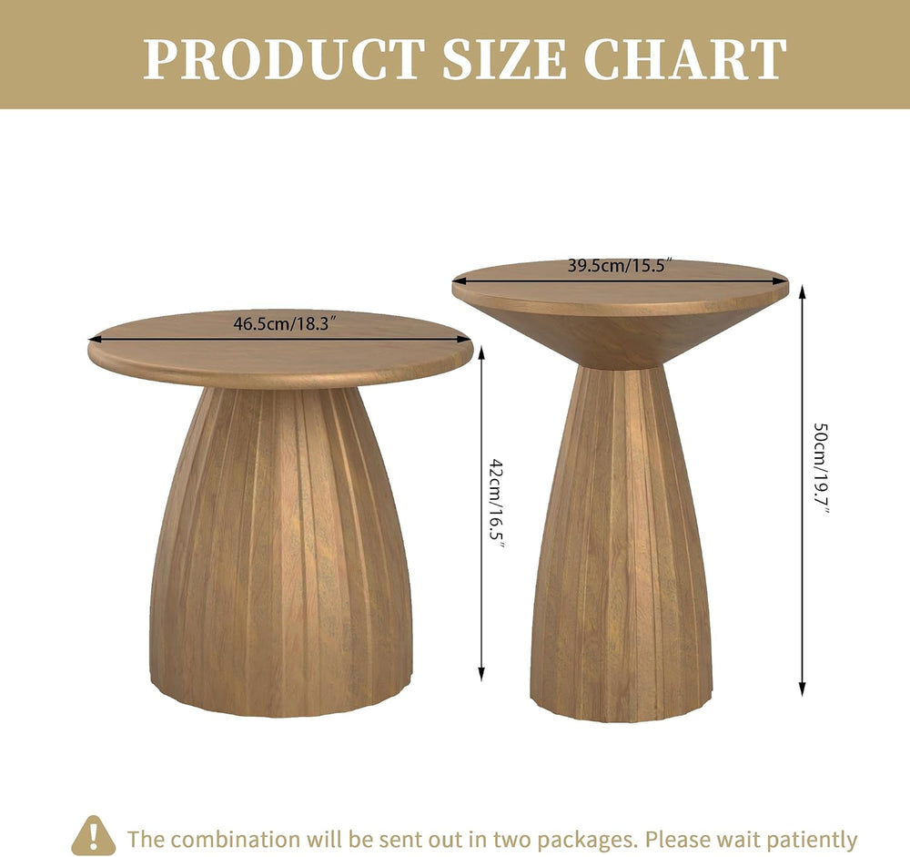 Round Small Patio Side Table Set of 2, Patio Furniture Accent End Table, Meta...