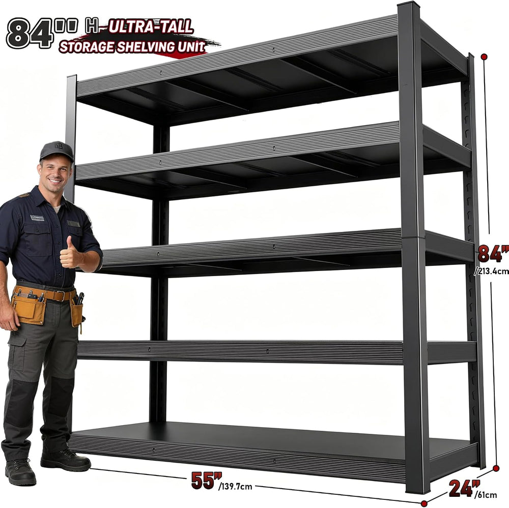 84" H 5-Tier Heavy Duty Storage Shelves, 3000LBS Capacity Adjustable Met...