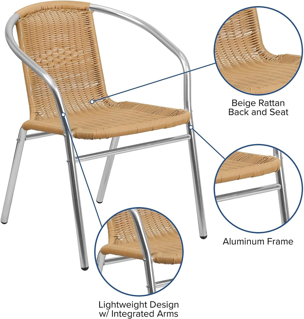 Flash Furniture Lila 4 Pack Commercial Aluminum and Beige Rattan Indoor-Outdo...