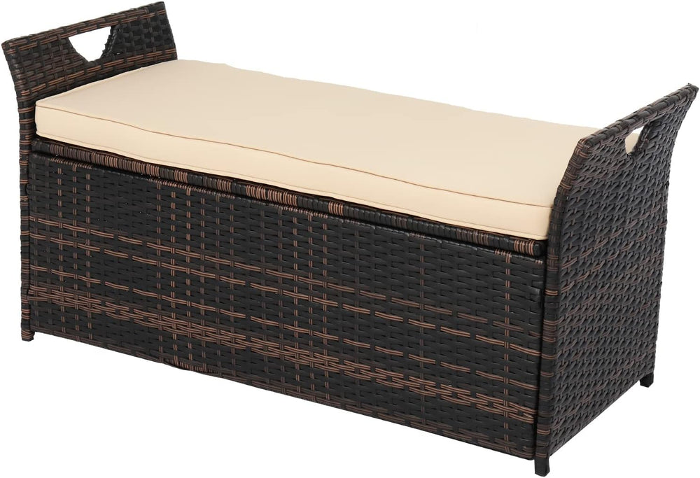 VINGLI 40 Gallon Rattan Deck Box with Cushion