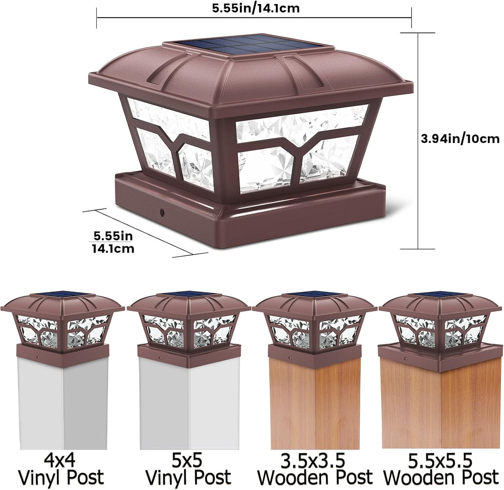 SIEDiNLAR Solar Post Cap Lights Outdoor 2 Modes, 4 Pack, Brown, Warm/White