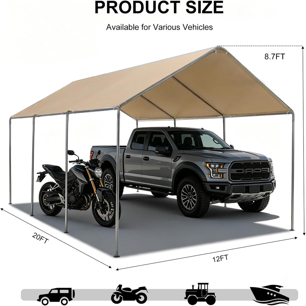 Carport, 12x20ft Heavy Duty Portable Garage, Car Port with Storage Shed, Car ...