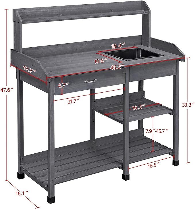 Yaheetech Outdoor Potting Bench Table Potters Benches Garden Workstation for ...