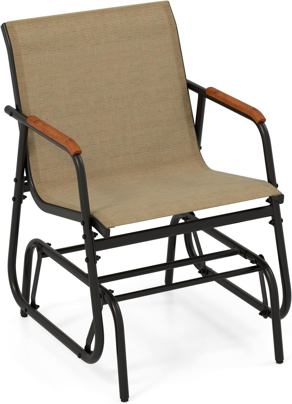 Tangkula Patio Glider Chair, Swing Gliding Armchair w/Curved Teak Armrests &a...