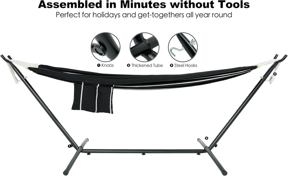 GAFETE Double Hammocks with Stand for Outside, Max 600lbs, (Darkness)
