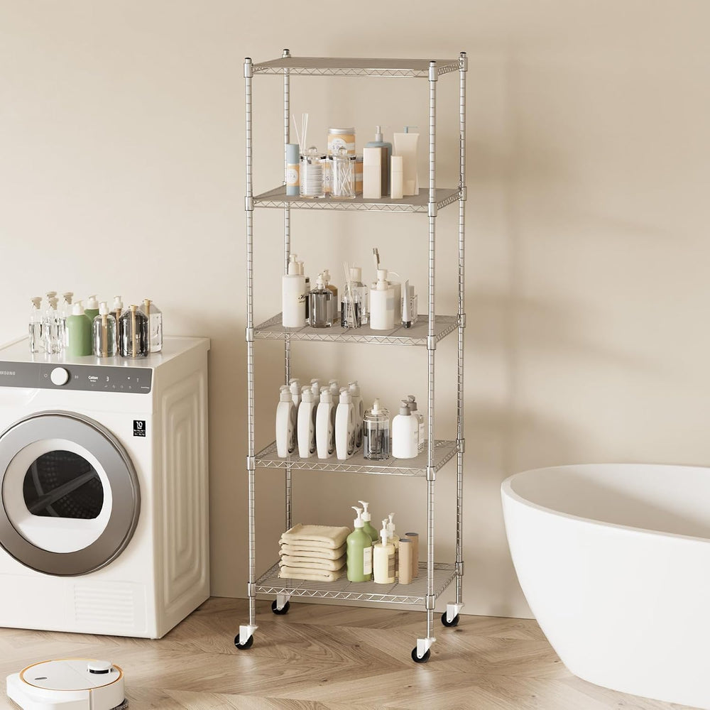 Garage Shelving with Wheels, 5 Tier Shelving Unit and Adjustable Feet, 865 lb...
