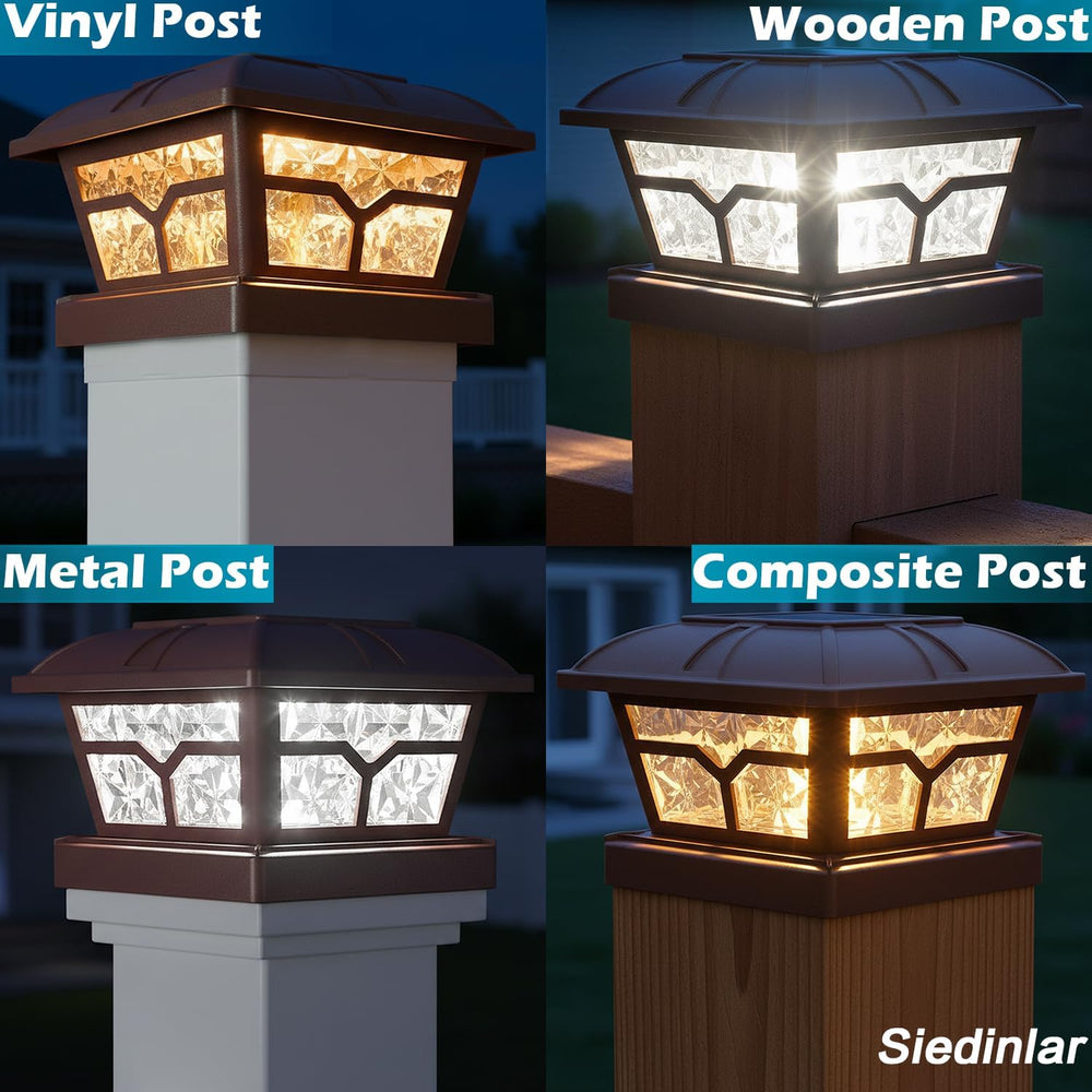 SIEDiNLAR Solar Post Cap Lights Outdoor 2 Modes, 6 Pack, Brown, Warm/White