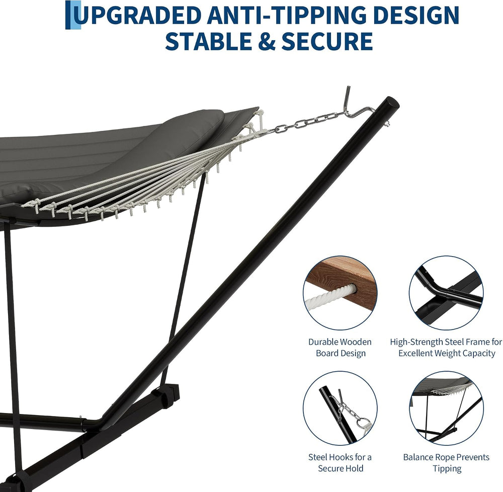 Garvee 2-Person Hammock with Stand for Outside–450lbs, Balance Rope, Pillow