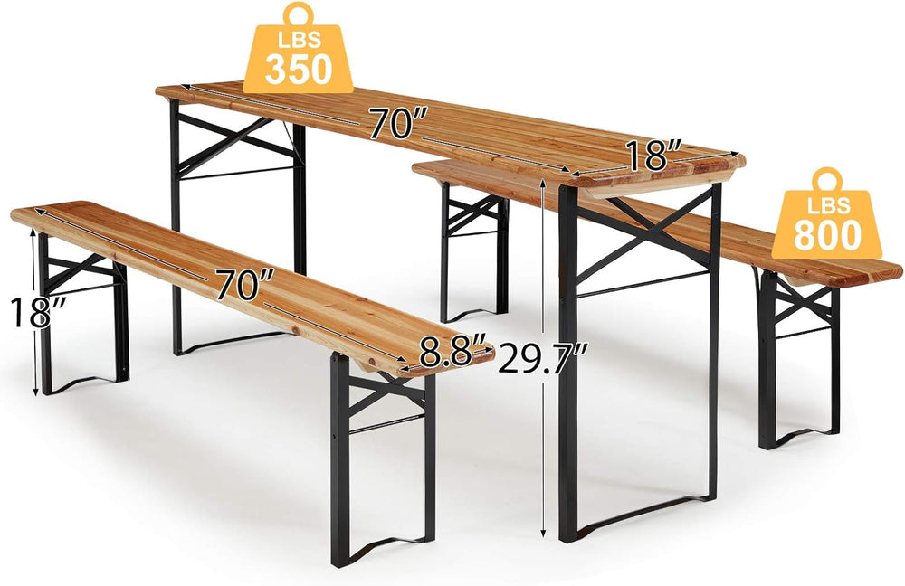 AVAWING 5.8FT 3-Piece Portable Picnic Table Bench Set, 6-8 Person Folding Woo...