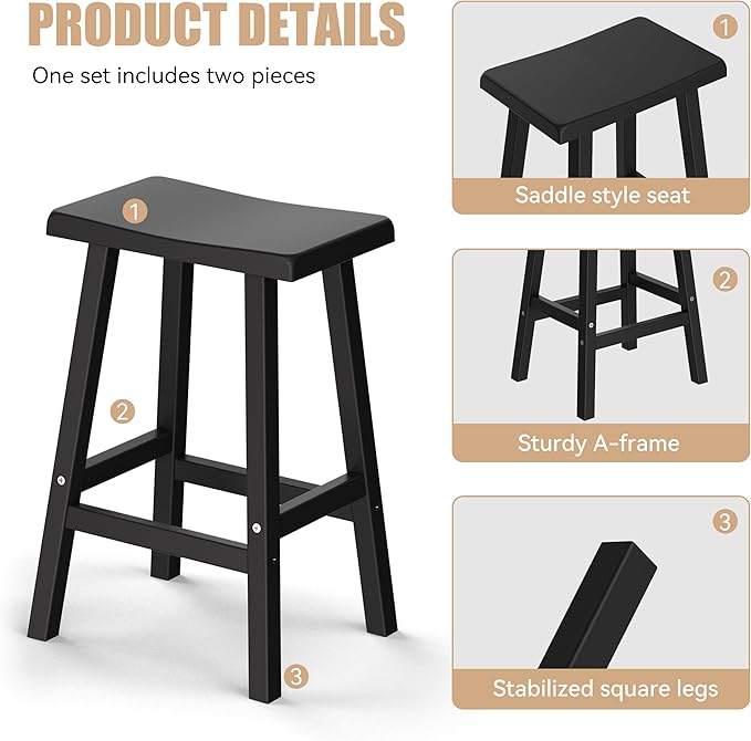 Bar Stools Set of 2, Waterproof UV-Resistant,Durable Resin Kitchen Island Cha...