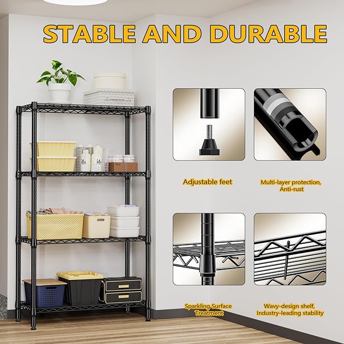 1000 lbs 4 Tier Shelf Metal Storage Shelves Shelving Wire Rack Heavy Duty Clo...