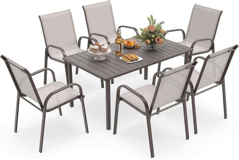 HAPPATIO Outdoor Patio Dining Set, 6 Quick Dry Textilene Dining Chairs and Di...