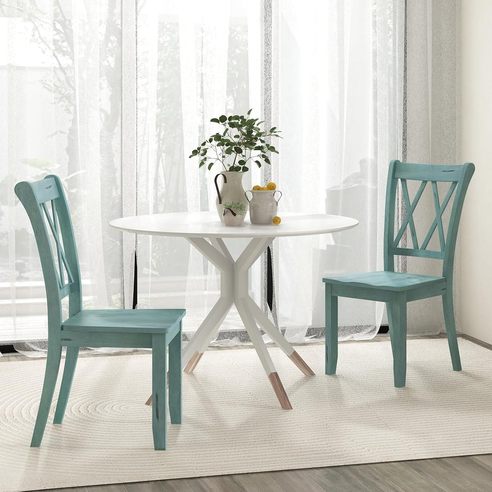 SIMOE Solid Rubberwood Dining Chairs, Set of 2, Green Farmhouse X-Back